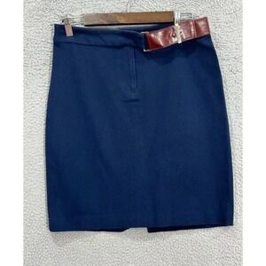 Brooks Brothers Belted Skirt 6 Navy Cotton Preppy Office Chic Old Money Academia